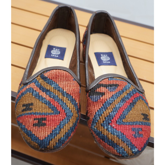 Res Ipsa Turkish Style Women's Wool Loafers Kilim Sz 7 earthtone - Picture 1 of 10